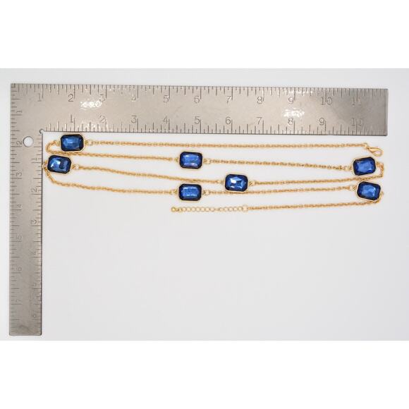 Blue Crystal Necklace Statement Chunky Brushed Gold Tone Chain Rhinestone Bin3B - Picture 12 of 12